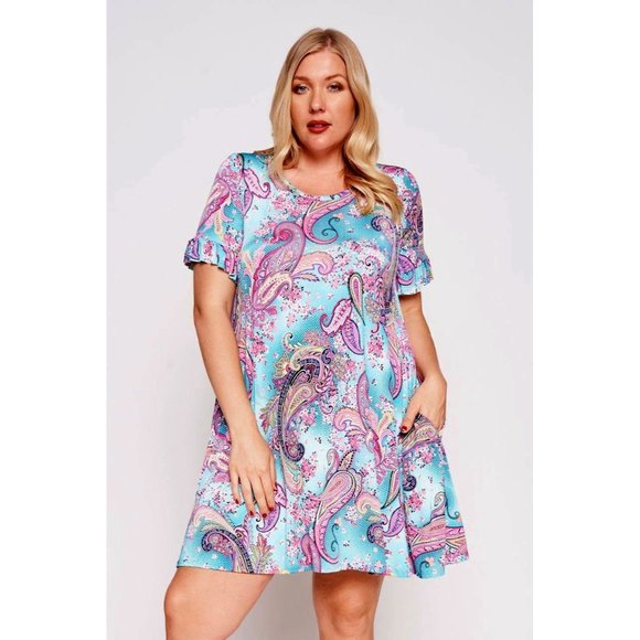 MINT PAISLEY PLUS BOHO GYPSY WESTERN FLUTTER SLEEVE MINI USA MADE 1X 2X … - Picture 1 of 4